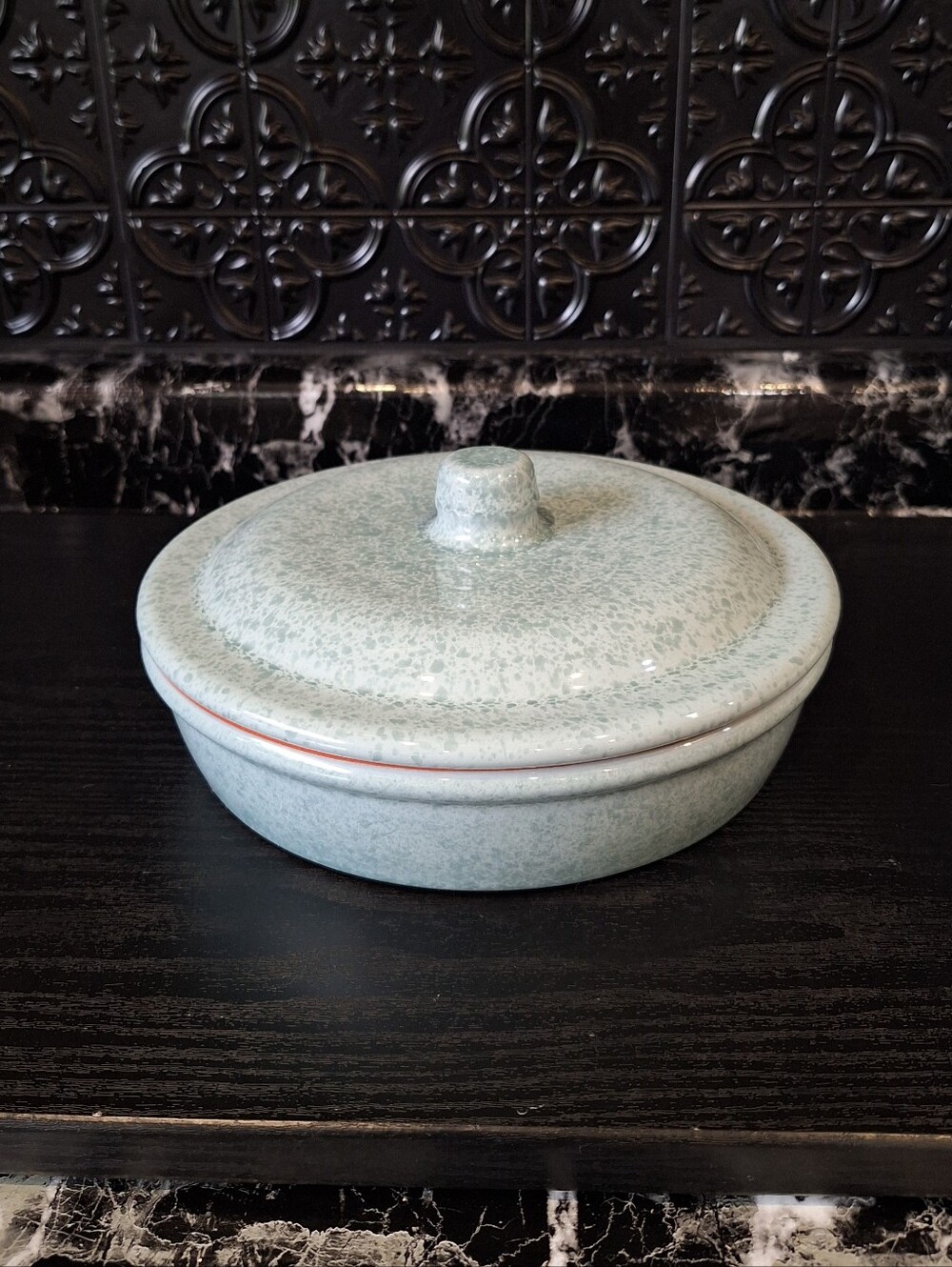 Blue Glazed Terracota Ceramic Covered Casserole Dish, Quiche Pan, Deep Pie Plate